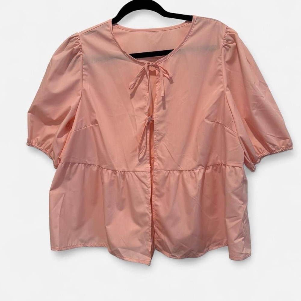 Light Pink Tie-Front Fairycore Whimsical Blouse Large